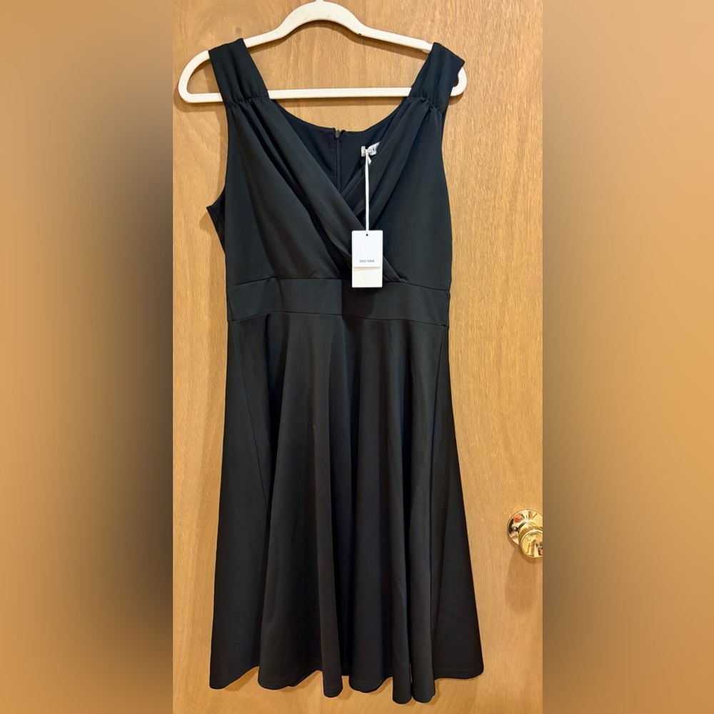 NWT Grace Karin Black Fit-and-Flare Wrap V Neck Cocktail Party Dress Large - Picture 6 of 8